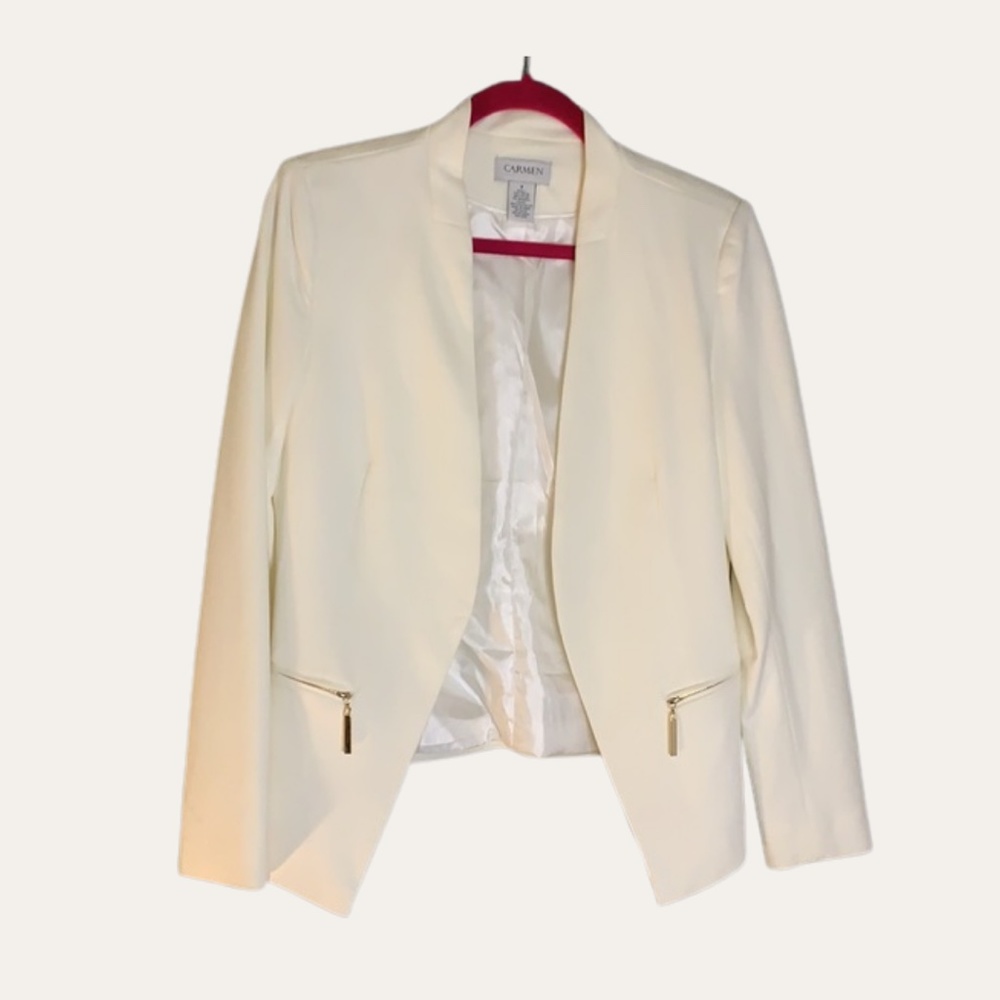White Silk Blazer with silver accents